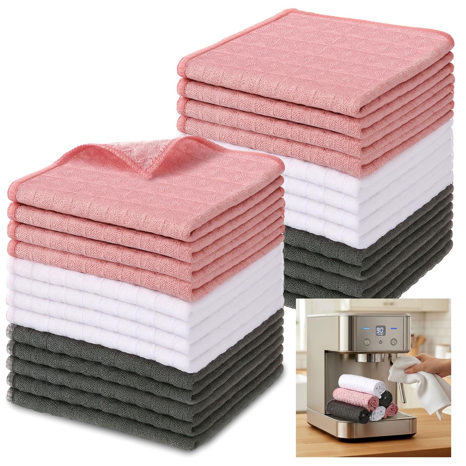 Hillsuren Barista Towels Pack of 36 12"x12" Microfiber Waffle Weave Machine Espresso Cleaning Cloth Bulk Reusable Lint Free Professional Cleaning Rags Coffee Bar Accessories for Steam Wand Countertop