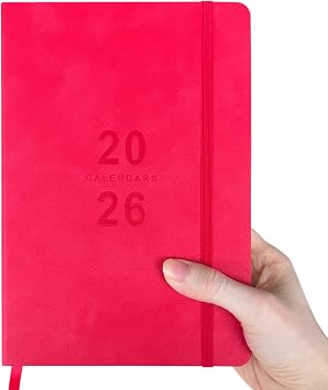Daily Planner 2026, Calendar 2026 Agenda Planner Daily Journal Notebook 8.5"x5.8", January 2026 to December 2026, Faux Leather Cover Red, 8.5"5.75"
