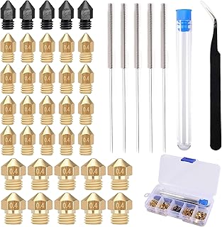 ALAMSCN 40PCS 1.75 mm 3D Printer 0.4mm Nozzles Include 5pcs MK8 Hardened Steel Nozzles + 20pcs Brass Nozzles + 10pcs MK10 Brass Nozzles + 5pcs Cleaning Needles for Makerbot Ender 3