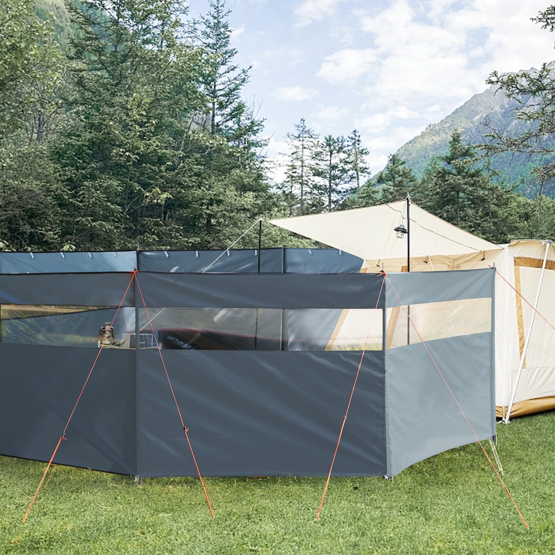 REDCAMP Pare-Vent pour Camping, écran d’intimité extérieur Robuste Bouclier d’intimité de Caravane avec fenêtre supérieure pour Barbecue de Jardin Pique-feu de Camp Plage, Gris/Noir