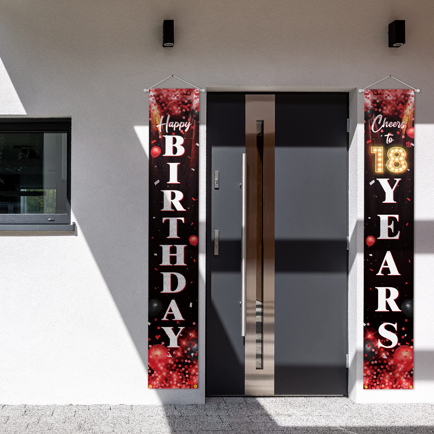 Sursurprise Happy 18th Birthday Door Banner - Red & Black, 13.7x70.9 Inch, Indoor/Outdoor Party Decor - View #9