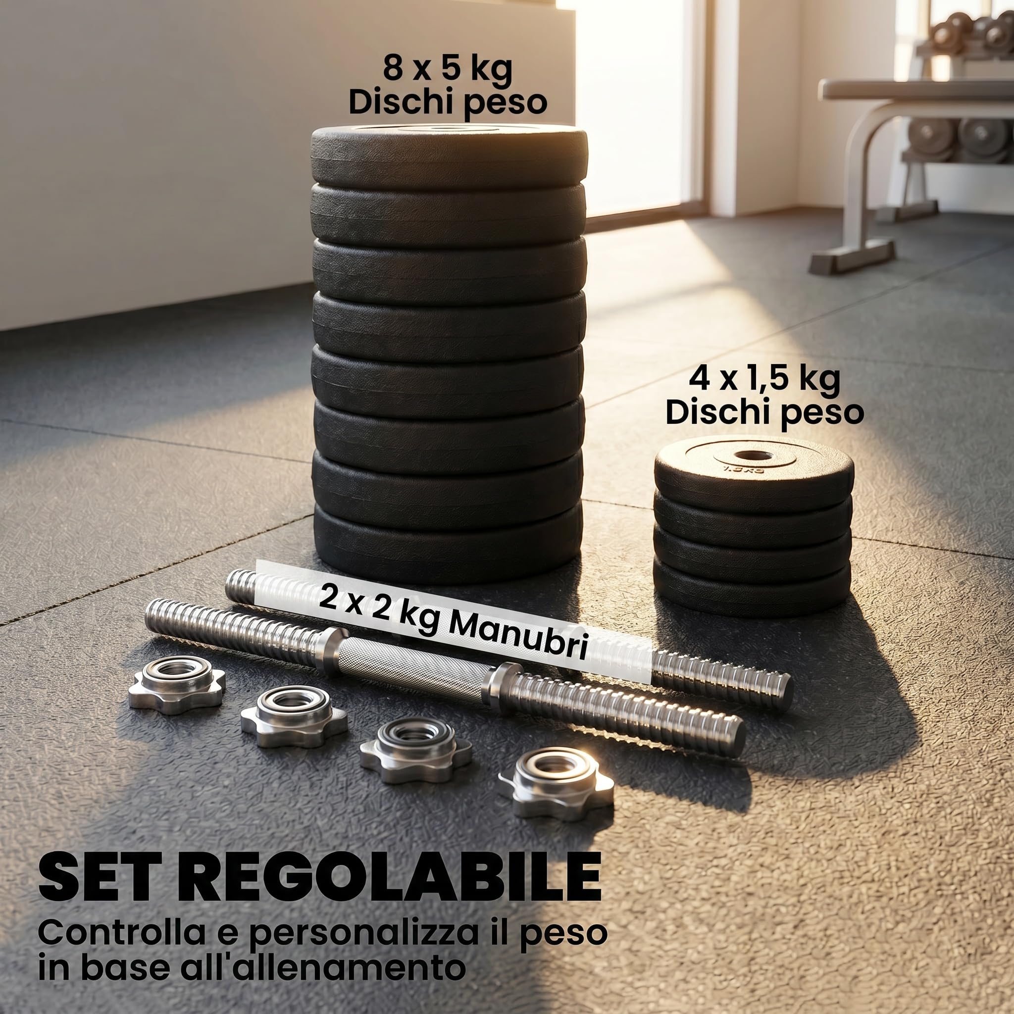 HOMCOM Set di Manubri Palestra Regolabili 2x25kg, Coppia Manubri Regolabili Salvaspazio con Impugnatura Antiscivolo, Allenamento Fitness Casa, Nero