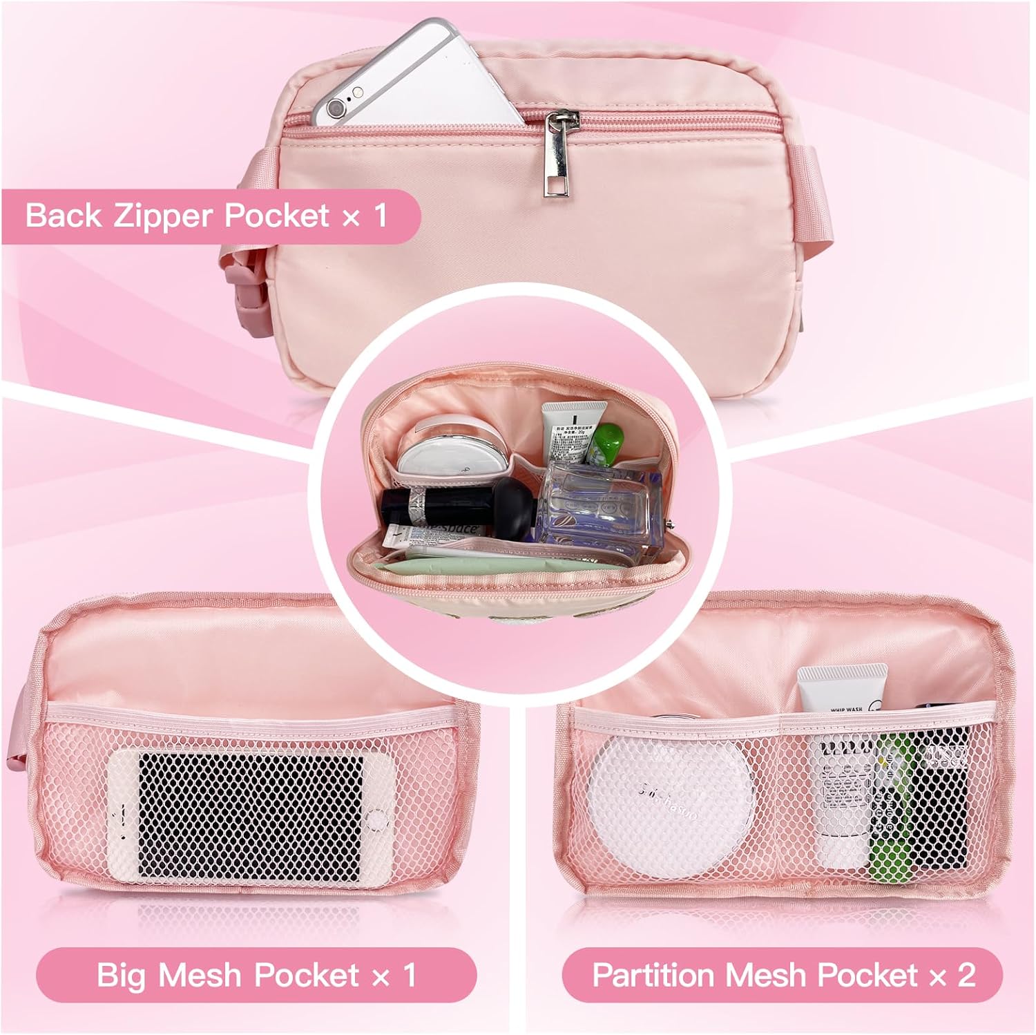 Personalized Belt Bag with Keychain, Fanny Pack for Girls Women, Initial Birthday Gifts for Teen Girls Mom, Crossbody Bag, Small Waist Packs, Travel Essential Preppy Gifts (Pink M) - Image 4