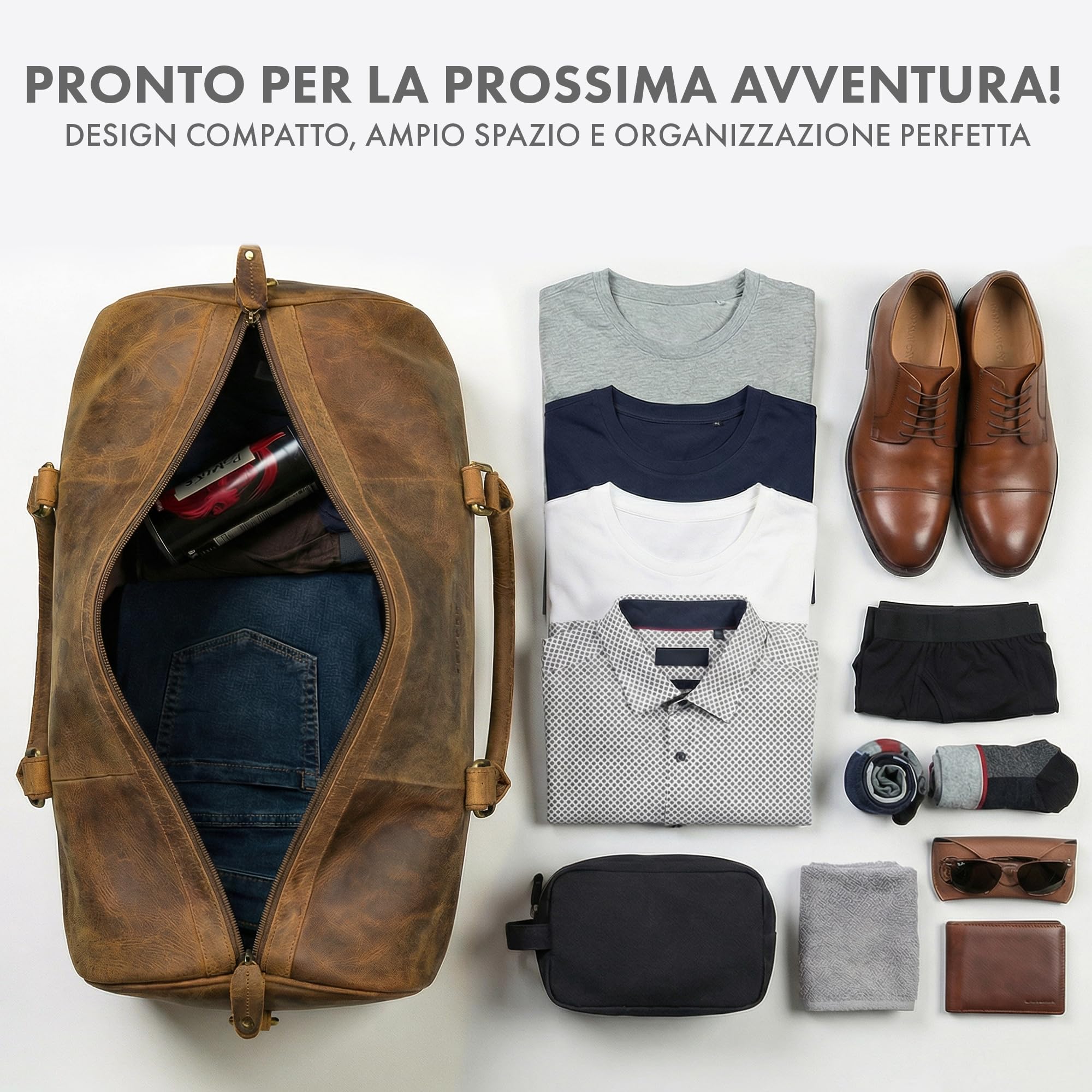 ROYALZ "Palermo" Weekender Uomo Pelle Premium Piccolo a Tracolla - Borsa da Viaggio Cabina per Weekend Business e Borsone Sportivo in Pelle