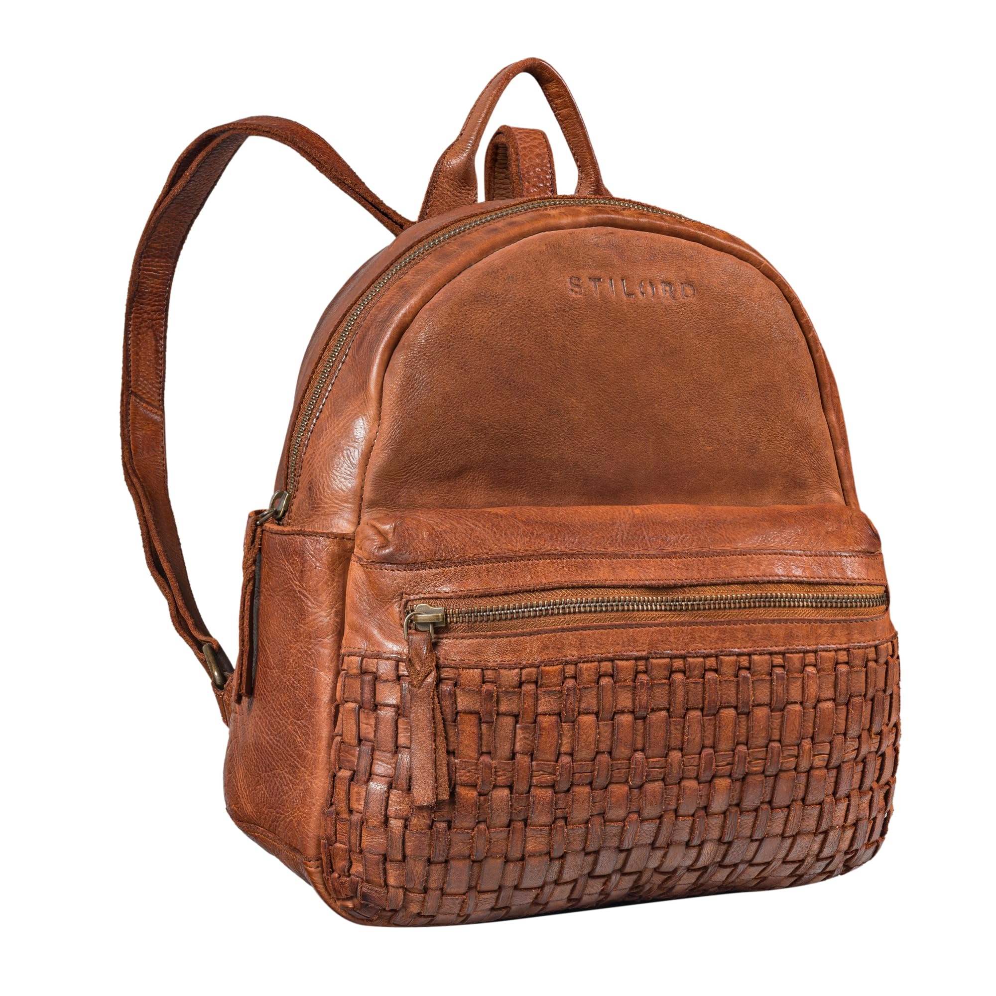 STILORD 'Wichita' Leder Rucksack Damen Klein Geflochten Vintage Daypack Kleiner Cityrucksack Echtleder Frauen Boho Retro - Lederrucksack Weiches Leder