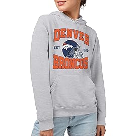 Junk Food Standard Team Helmet Pullover Hoodie. Relaxed Unisex Fit, Denver Broncos-Athletic Heather, Medium