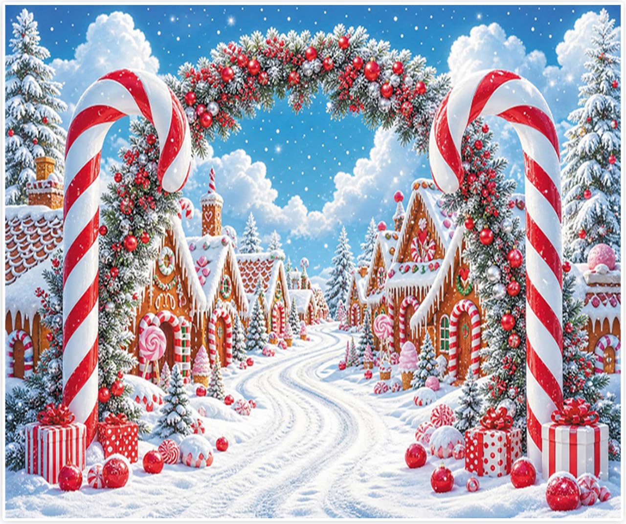 Sfondo natalizio 6,1 x 3 m Winter Wonderland Sfondo Candyland Decorazioni
