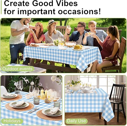 Miniatura 4 de QIKSION Mantel desechable de cuadros azules y blancos, paquete de 12 unidades, 54 x 108 pulgadas, mantel a cuadros azules y blancos para mesas