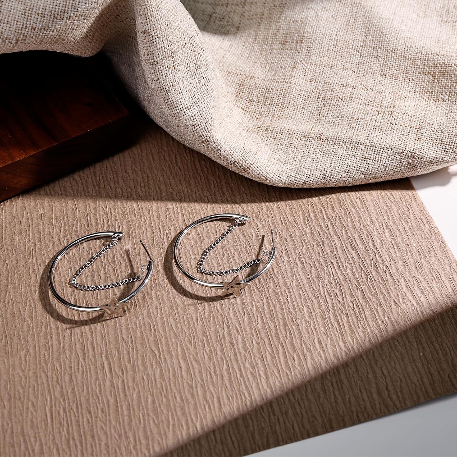 Star Earrings for Women, Sterling Silver Half Hoop Earrings with Dangle Chain, Wedding Party & Everyday Jewelry Gift - Image 6