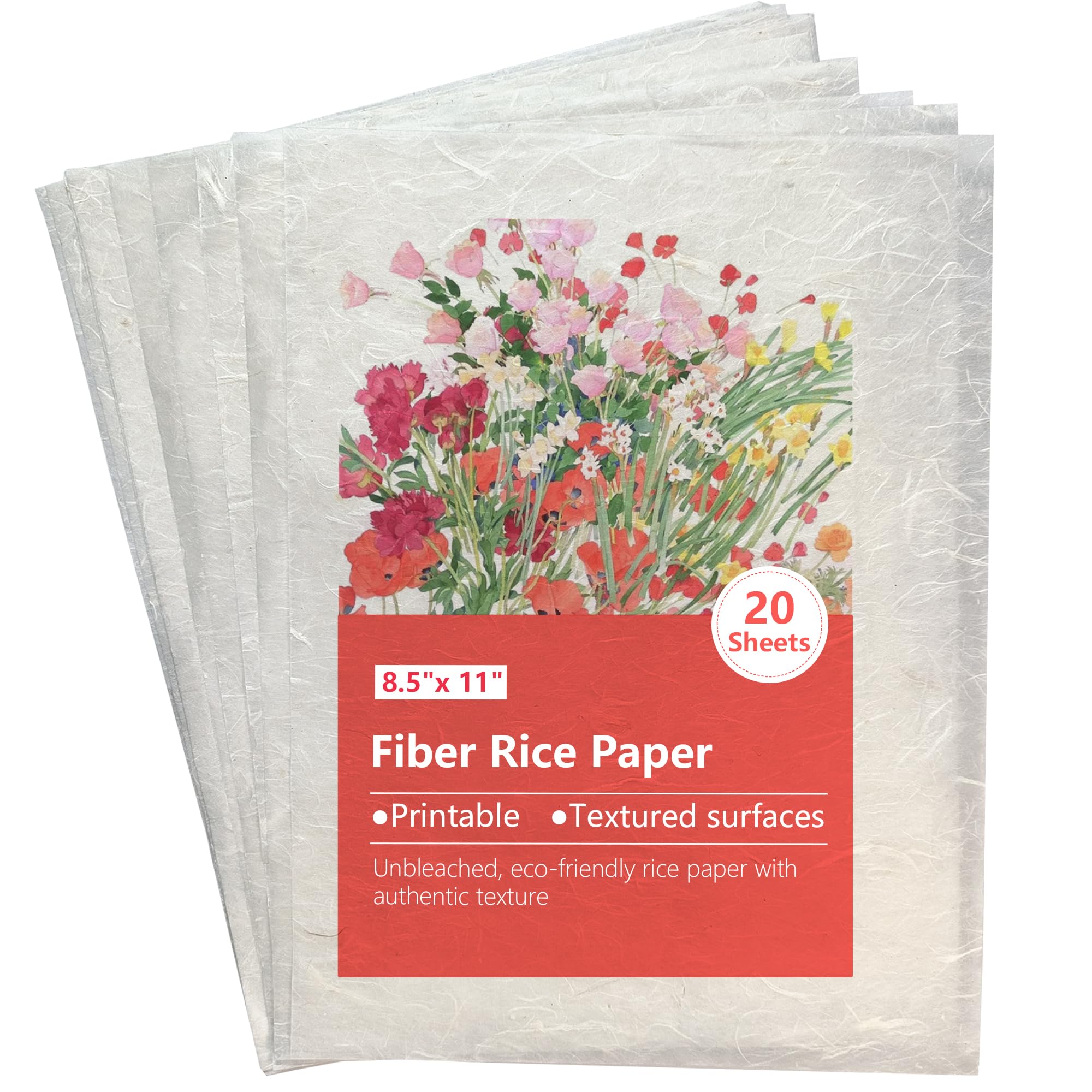 Natural Fiber Rice Paper for Decoupage,Printable Rice Paper for Craft, Mulberry Paper for Writing Painting,Decoupage Craft Supplies,20 Sheets Letter Size 8.5x11in?RP-01?