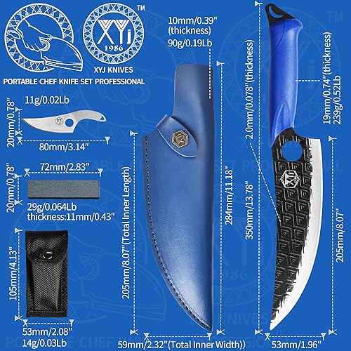 Miniatura 2 de XYJ Juego de cuchillos de chef portátiles profesionales, desde 1986, cuchillo para deshuesar para acampar, cuchillos de carnicero con funda de