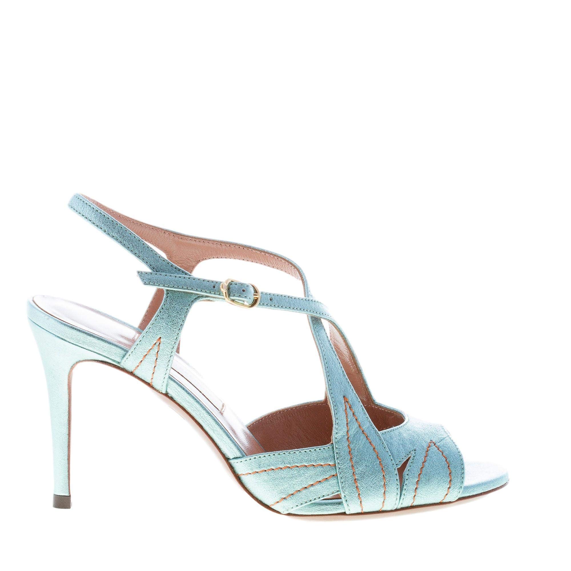 L'Autre Chose Women Shoes sea Green Metallic Leather Crisscross Sandal LDE158