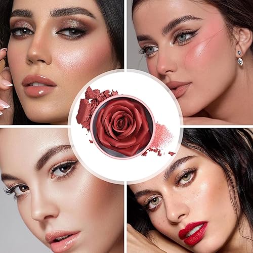 Natural Finish Face Blush - Lightweight Buildable Rouge, High-Pigment 3D Rose Petal Texture, Smudge-Resistant Formula, Cheek Definition Makeup | for Daily Use, Special Events, and Casual Outings(1#)