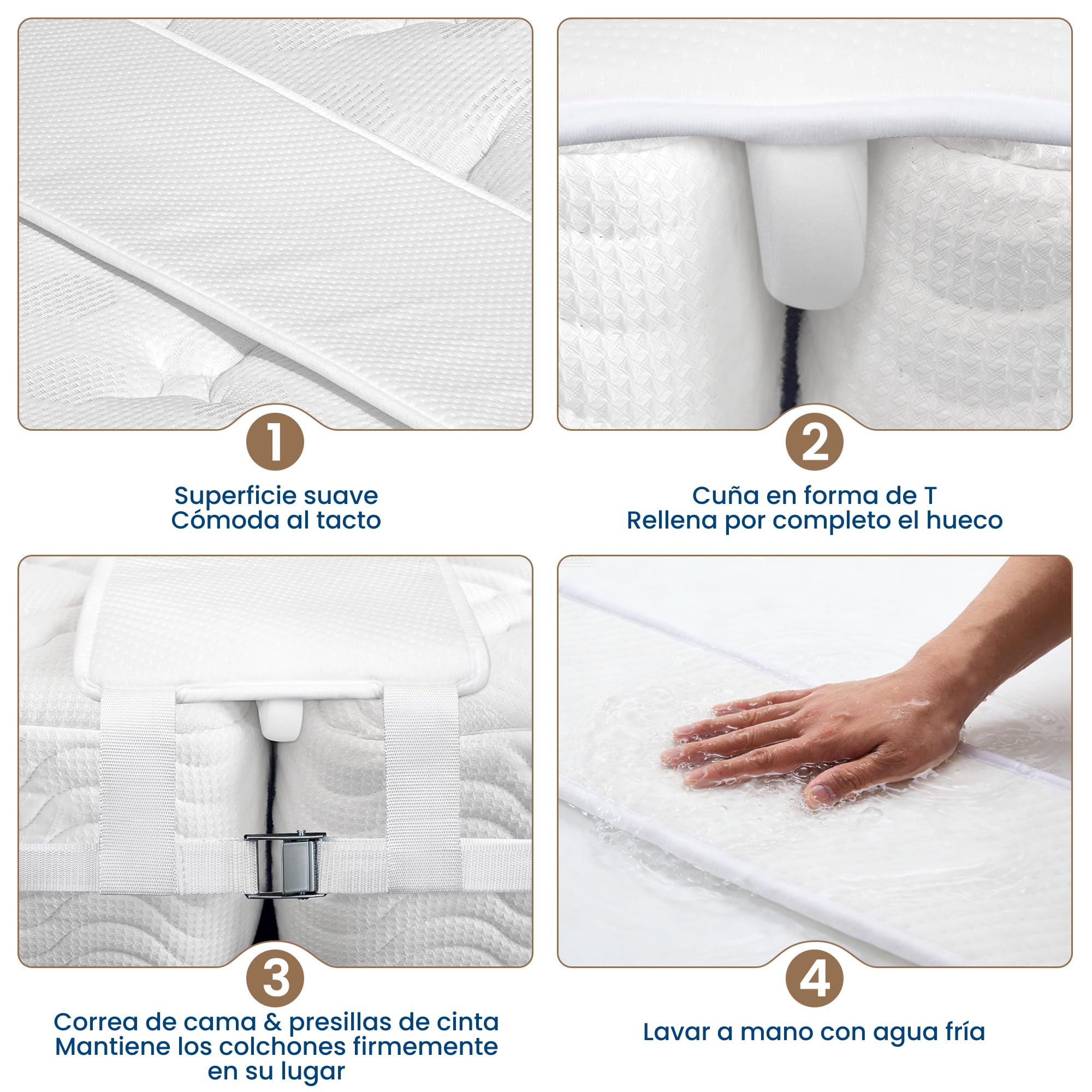 FeelAtHome Cuña de Unir Colchones - 20 cm - Puente de Convertidor de Individual a Cama de Matrimonio – Conector de Colchón y Correa de Sujeción para una Cómoda de Invitados