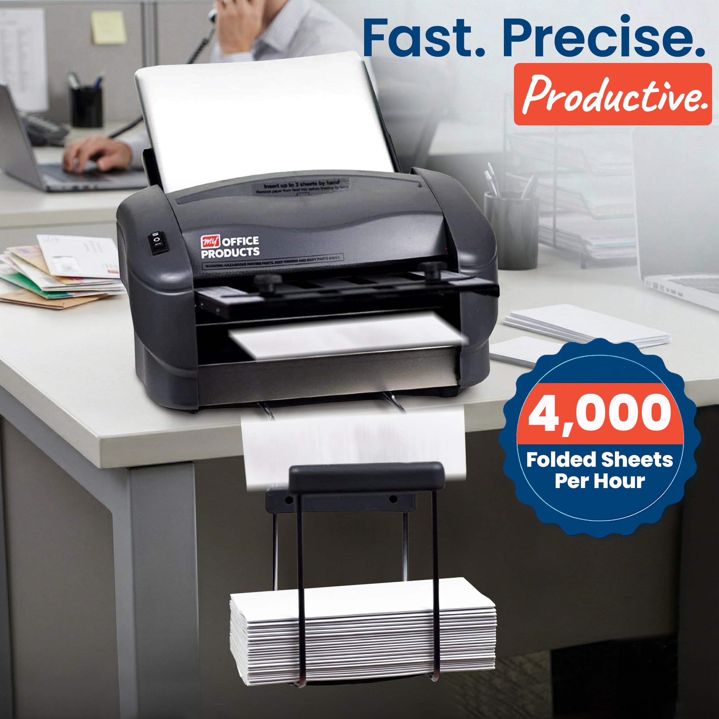 Martin Yale P7500 - Máquina plegable de papel, alimentación automática, 4000 hojas/carta de hora, media, ZFold, doble paralelo, para oficinas, salas de correo, negocios, pliegues de 8.5 x 11 pulgadas