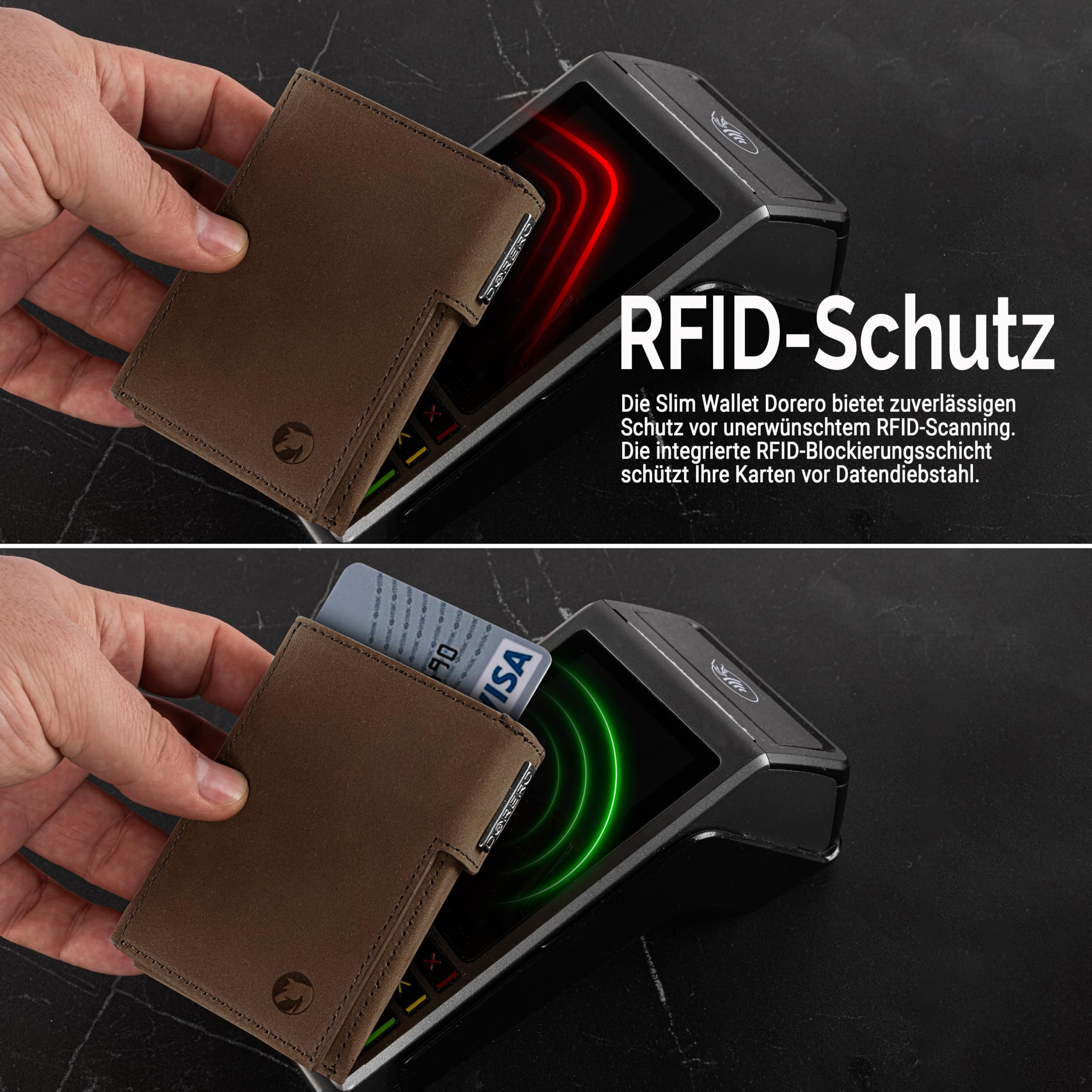 Slim Wallet - Mini Geldbörse Herren & Damen klein - RFID Schutz - Herren Geldbeutel mit Münzfach Portemonnaie - Kreditkartenetui für bis zu 11 Karten (Vintage Braun)