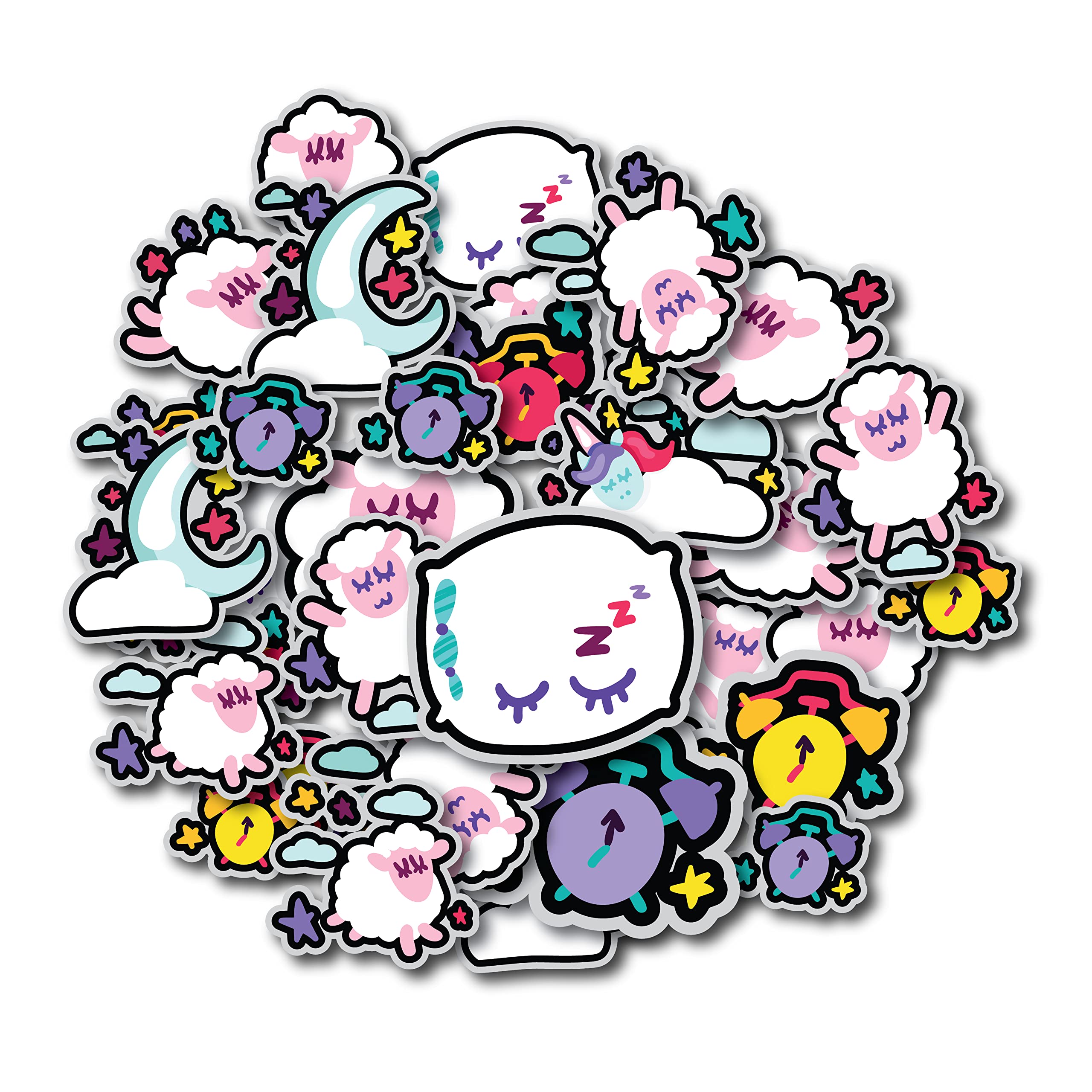 ISEE 360® 35 PCs Sleeping Sheeps Cartoon Printed Scrapbook Kids Learning Stickers for Notebooks,Diary, Journal,Laptop Multicolored Printed Stickers