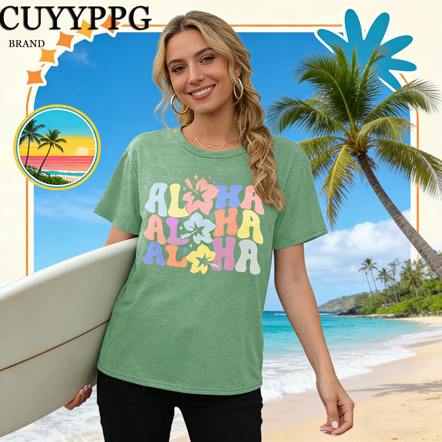 Women Hawaiian Shirt Summer Vacation Tee Floral Tropic Graphic Top Beach Cruise Party Tshirt Athletic Outfit - Image 5