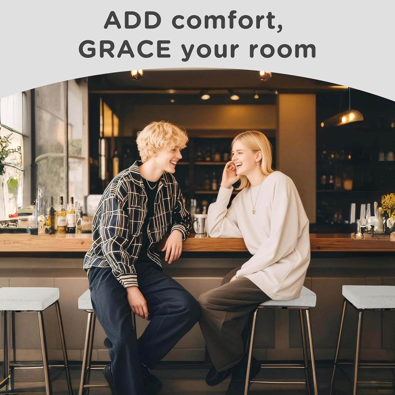 AddGrace Anti-Slip Bar Stool Cushions Square Bar Stool Seat Cushions with Ties Set of 2 Small Square Chair Pads with Machine Washable Cover 12"X12"X2" (Silver Grey)