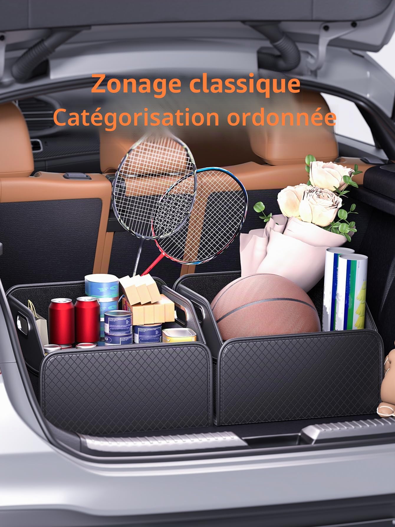 Organiseur de coffre en cuir pliable, boîte de rangement pour coffre pour SUV, organisateur de coffre pour SUV/Jeep/Berline, accessoires de voiture robustes pour outils de camping pour hommes