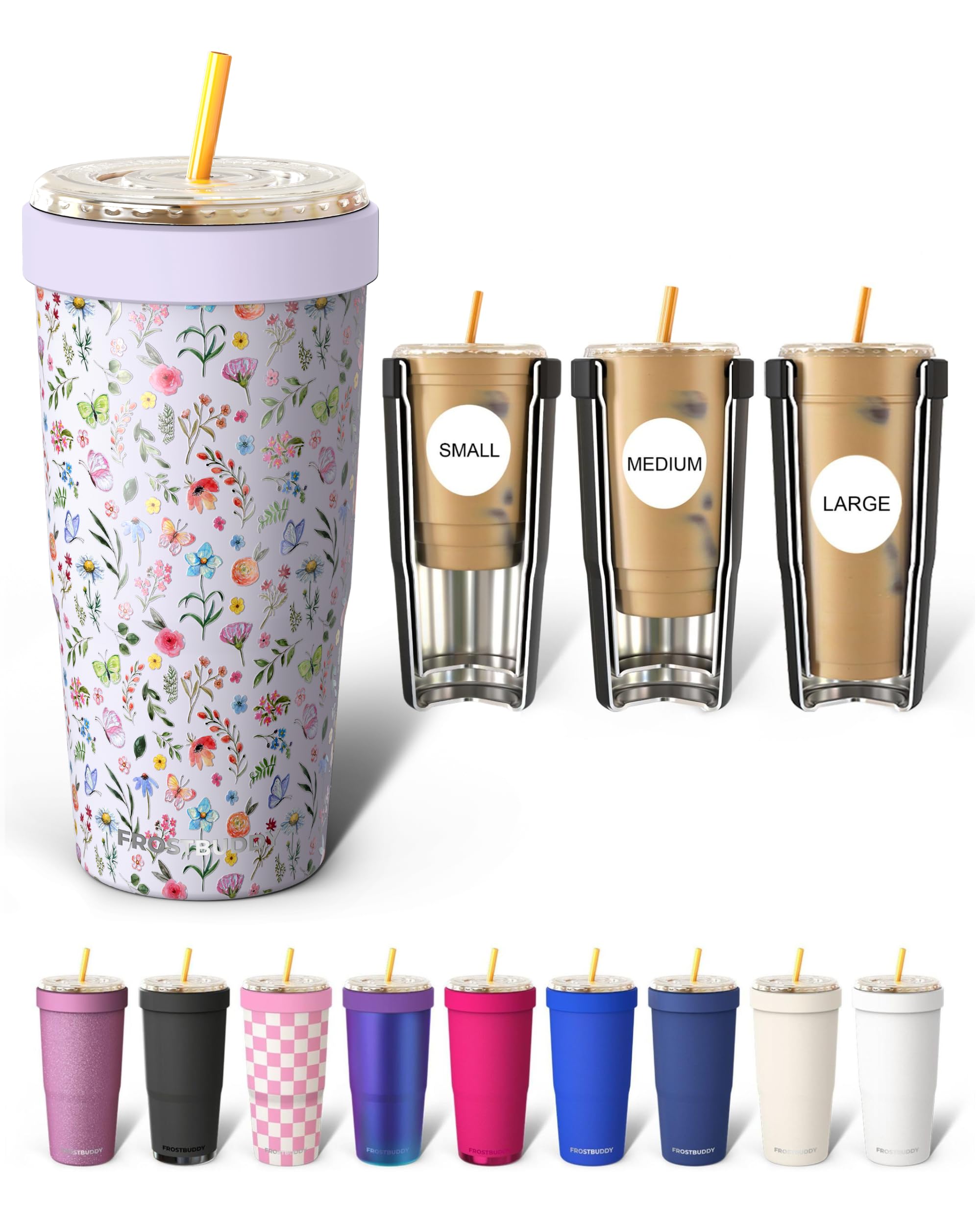 Frost Buddy Togo Buddy 30oz Stainless Steel Vacuum Insulated Tumbler To Go Coffee Cup – Iced Coffee Cups, Iced Coffee Sleeve, Travel Mug, Thermal Cup for Hot & Cold Drinks, Dunkin Cup (Wild Flower)
