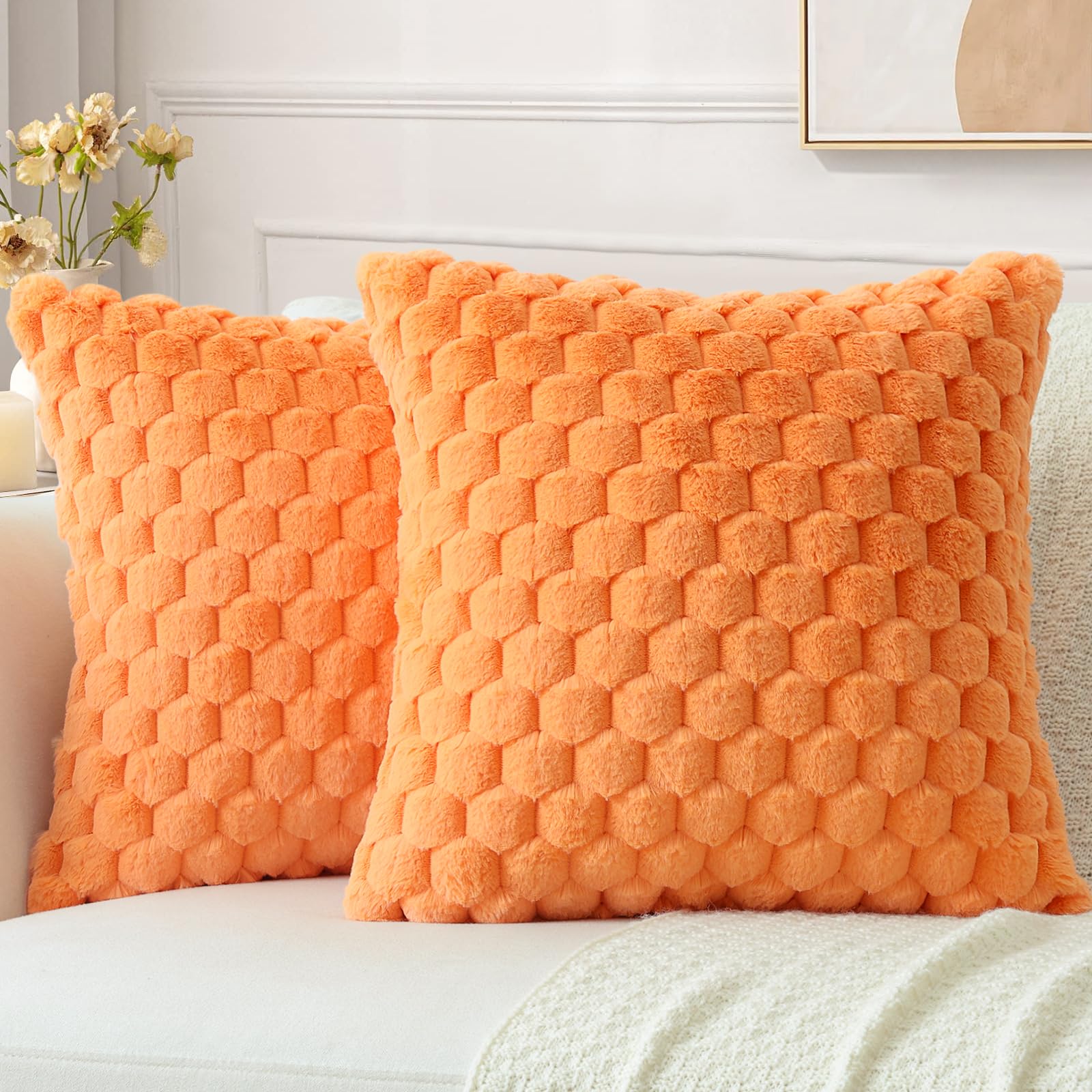 Housse de coussin 45x45 cm en fausse fourrure premium et velours pour décoration canapé élégante