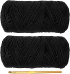 PATIKIL T-Shirt Yarn for Crocheting with 1 Crochet Hook, 2 Pack 400g/130 Yards Soft High Elastic Knitting Yarn for Beginner Crochet Bag/Basket/Home Decor(Pink/Rose Red)