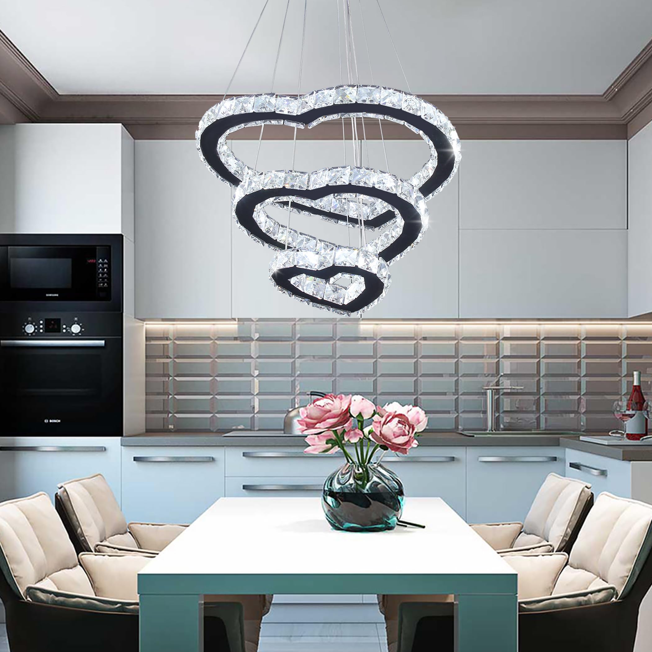 FRIXCHUR Lampada a Sospensione Cristallo Moderna, Lampada a Soffitto LED, Lampada a Soffitto a Sospensione per Camera, Soggiorno, Sala Pranzo, Scala (Luce Bianca Fredda)