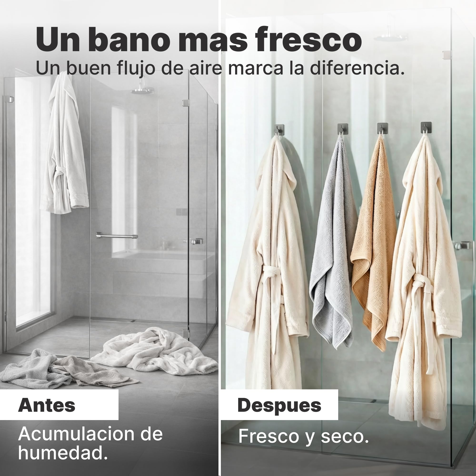 Minismus Ganchos Adhesivos para Pared, Colgadores Adhesivos Resistentes sin Taladro, Colgador Toalla Baño Cocina y Entrada, Ganchos para Colgar Objetos, Acero Inoxidable Negro, 6 Unidades — view 2
