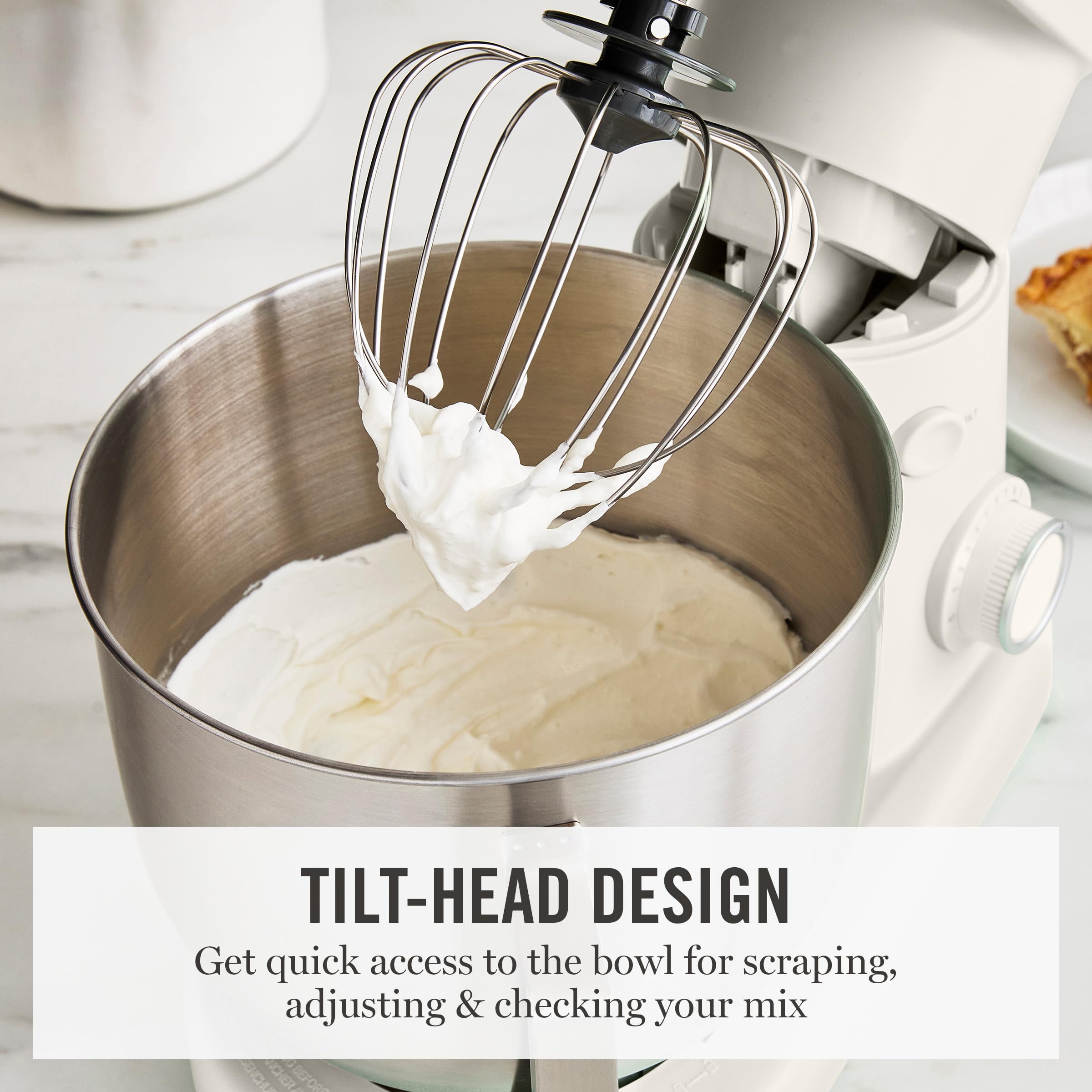 Martha Stewart  Tilt-Head Stand Mixer, 12 Speed, 5.3QT Stainless Steel Bowl, Splash Guard with Pour Chute, Whisk, Dough Hook, Flat Beater, Electric Kitchen Baking Mixer, Bread, Cake, Whip, Linen White - 5