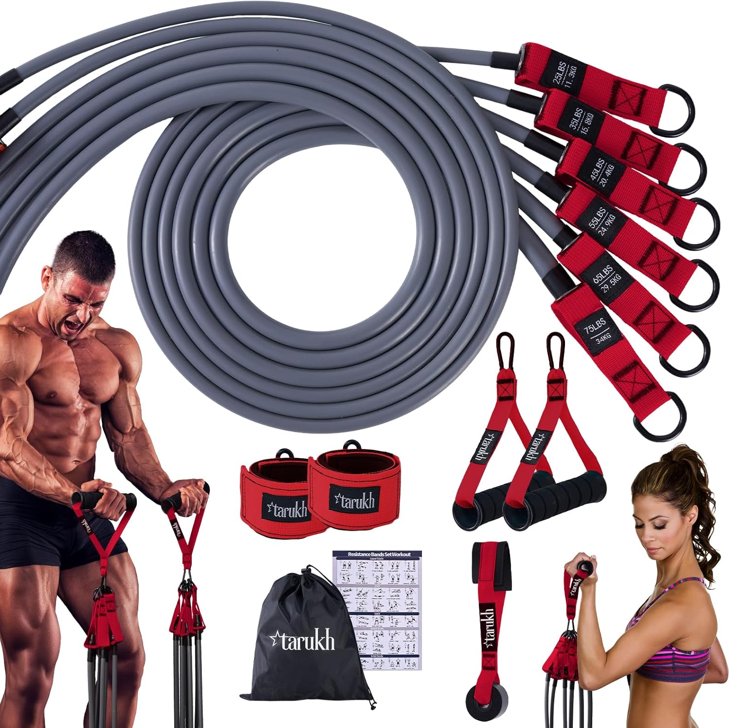 Resistance Bands Set 300lbs with Handles, Door Anchor, Ankle Straps & Carry Bag, Home Gym Bands, 6 Level Exercise Bands, Fitness Bands for Men & Women, Pull Up Bands for Strength Training