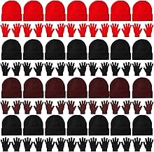 Kenning 56 Pcs Winter Beanies and Gloves Combo Kit Include 28 Pair Winter Gloves 28 Pcs Knitted Beanies Unisex Hats for Adult