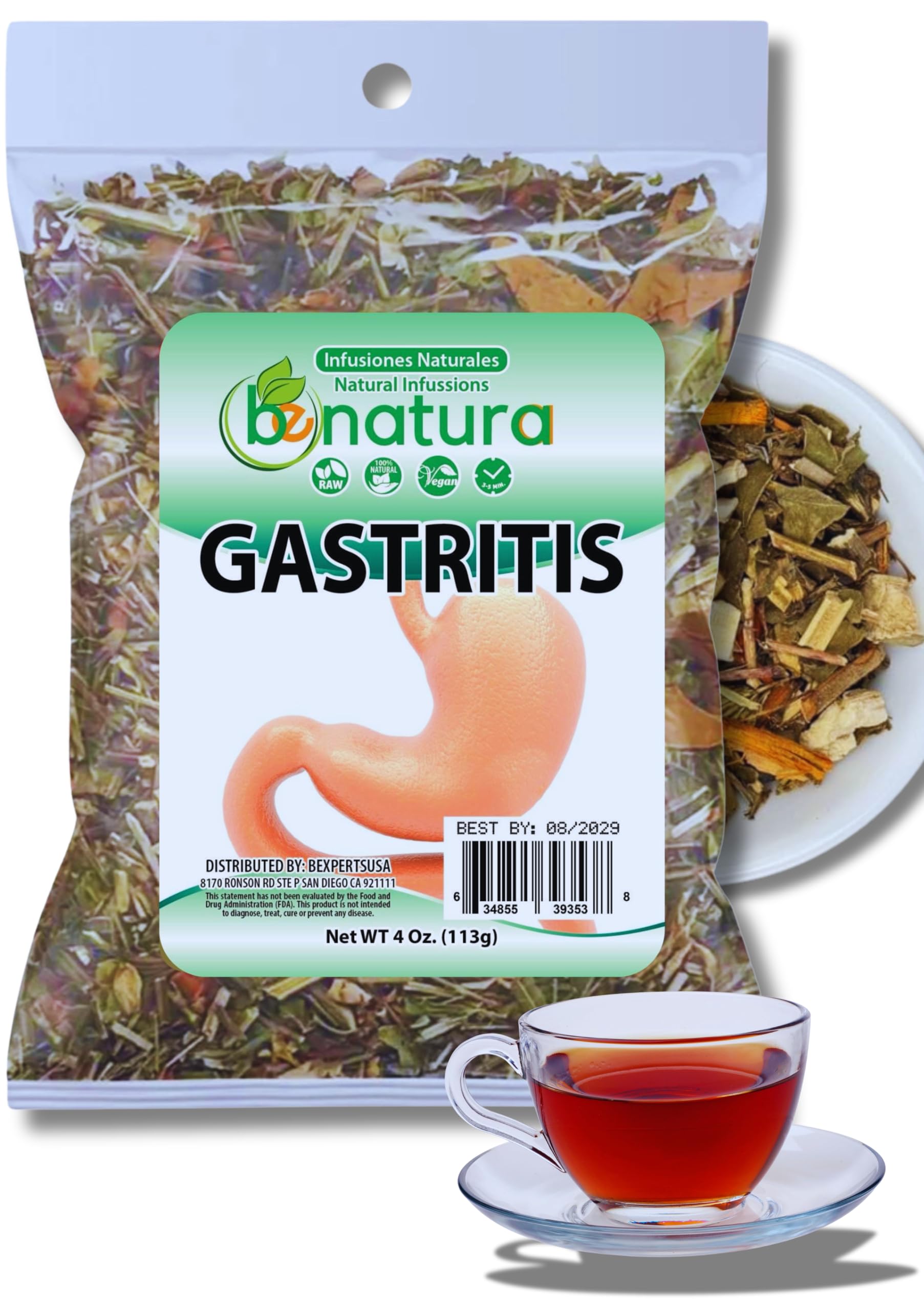 Gastritis-BYE Herbal Tea – 100% Natural Herbal Infusion – Compuesto de Hierbas Naturales – 4 oz – Herbal Mixture for Digestive Comfort – Té para Bienestar Estomacal – Non-GMO | No Cafeína