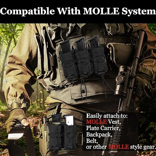 Miniatura 5 de Lyska 2 piezas de triple + doble engranaje de alta velocidad Molle pistola Mag bolsa para cinco mag, funda universal para pistola de calibre 0.354