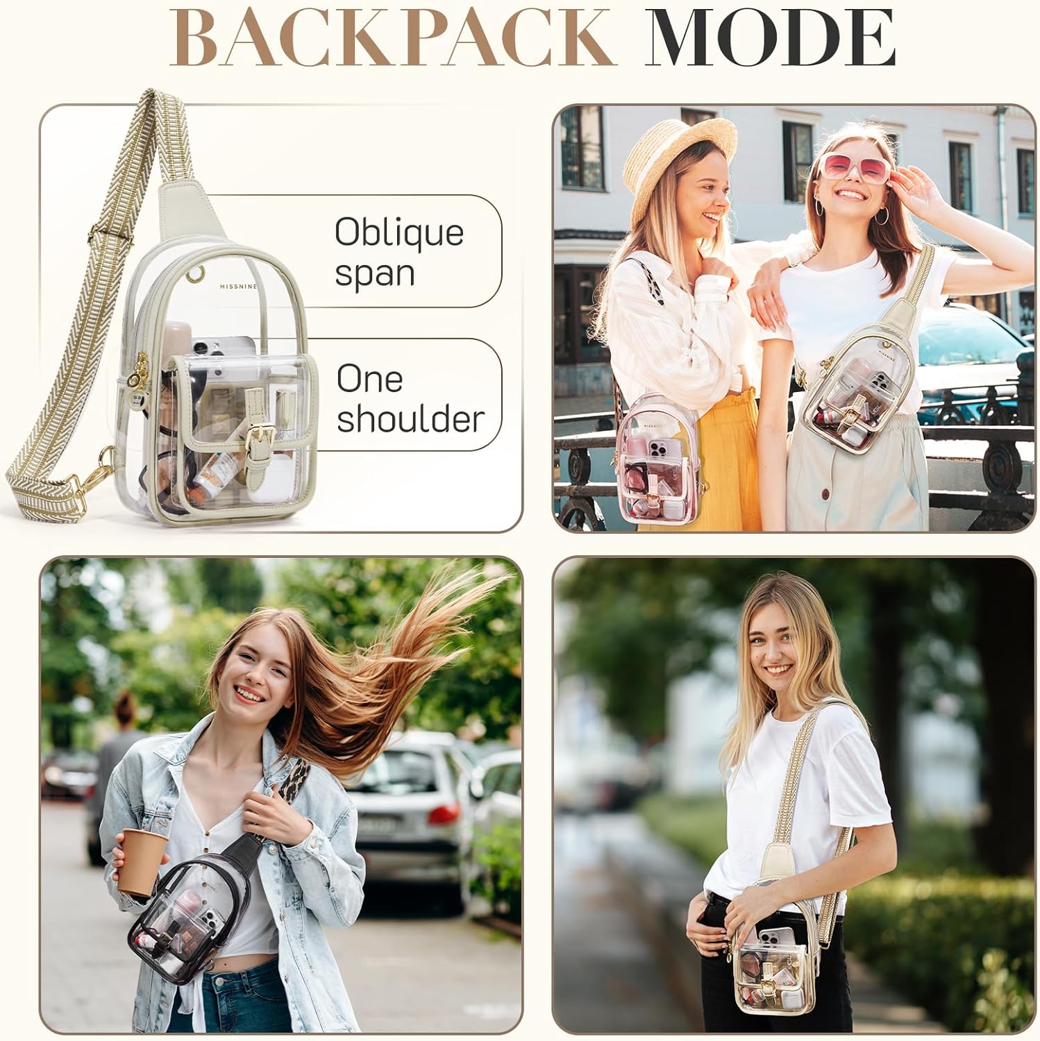 Missnine Clear Bag for Stadium Events Clear Sling Bag Fanny Pack Crossbody Purse for Sport Concert with Side Mesh Pocket - Image 2