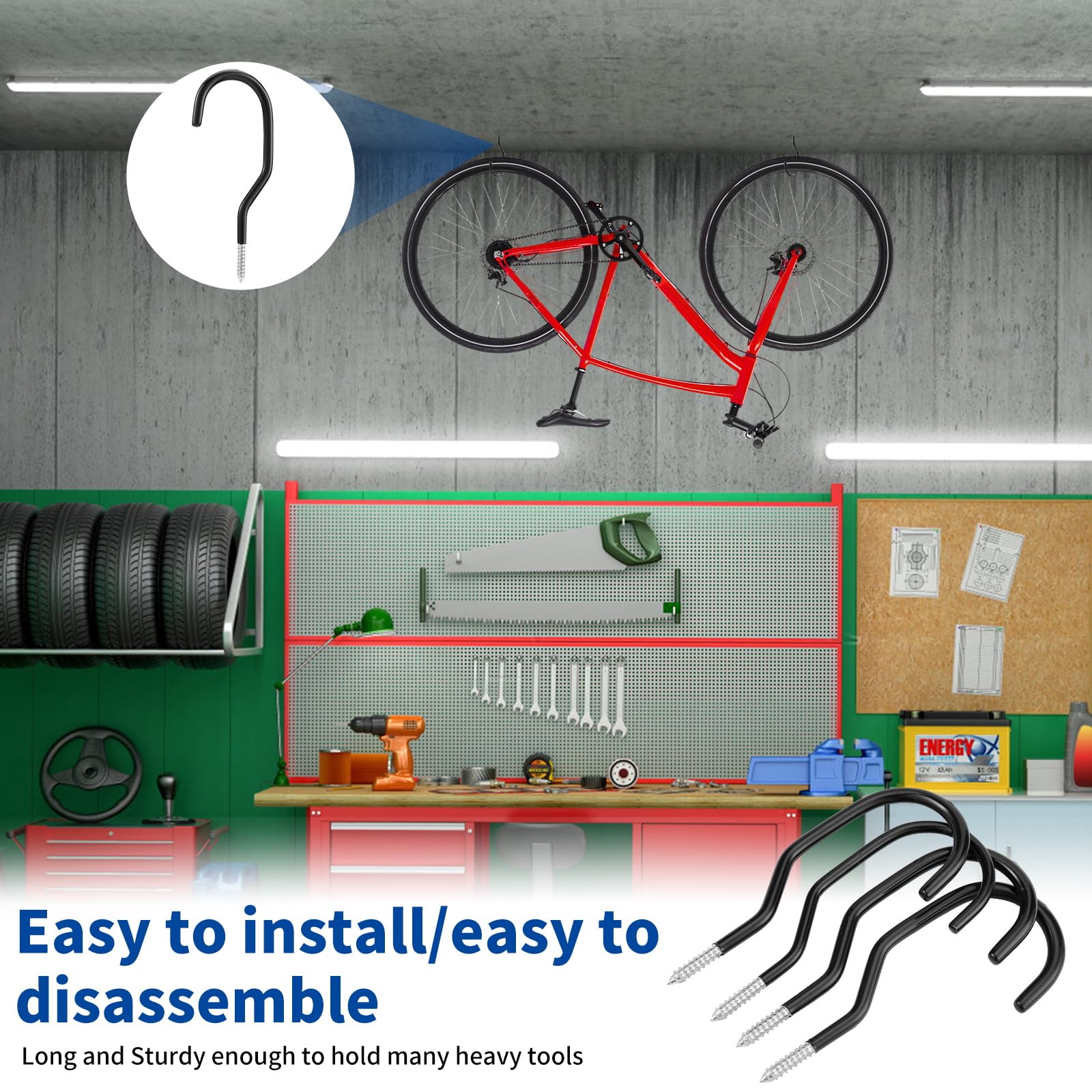 12 Ganchos para Bicicletas, Ganchos para Atornillar en Garaje, Ganchos de Almacenamiento para Uso Bicicleta, Ganchos de Pared para Colgar Herramientas Equipos Deportivos Techo de Garaje