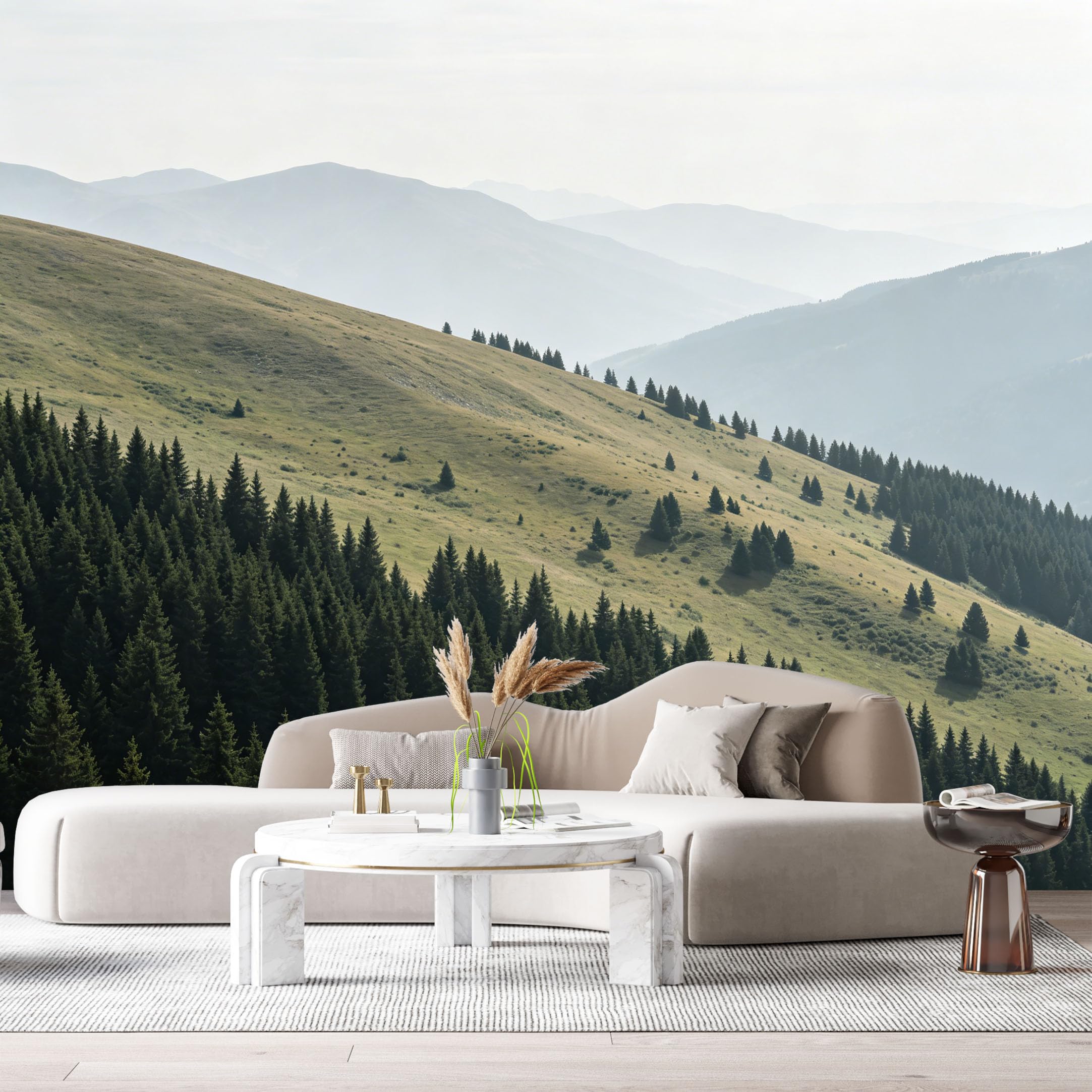 Custom Size Wall Murals Mountain Landscape Forest Hills Misty Valley SelfAdhesive Wall Fabric Removable Large Wallpaper for Photo Living Room