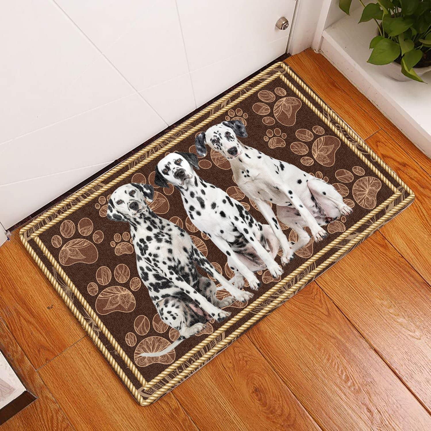 Strunt Door Mats Outdoor Dalmatian Floral Paw Dog Doormat,Novelty Flannel Floor Mat With Non-Slip Doormat,Housewarming Decor Gift For Dalmatian Dog Lovers Home Decorative Welcome Doormat 50x80cm