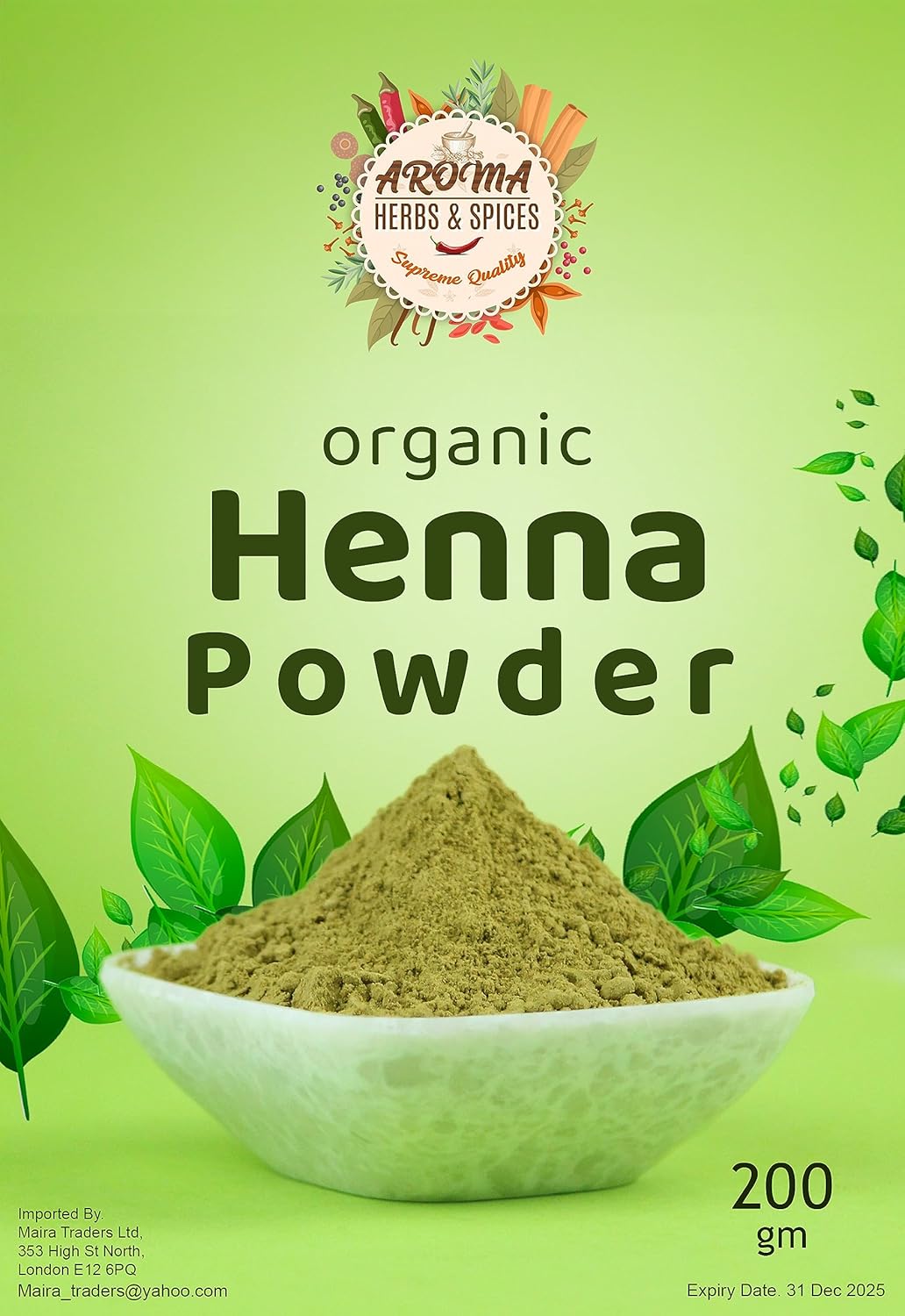 Aroma's Finest Organic Henna for Hair (200g/7.05oz) 100 Pure