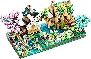 RuiChuangKeJi Botanicle Collection Sakura Tree House Plants Micro Block Building Set Toy Friendship Windmill Model Cherry Blossom Flowers for Girls, a Ideas DIY Gift Kids and Adults (with 4 Figure)