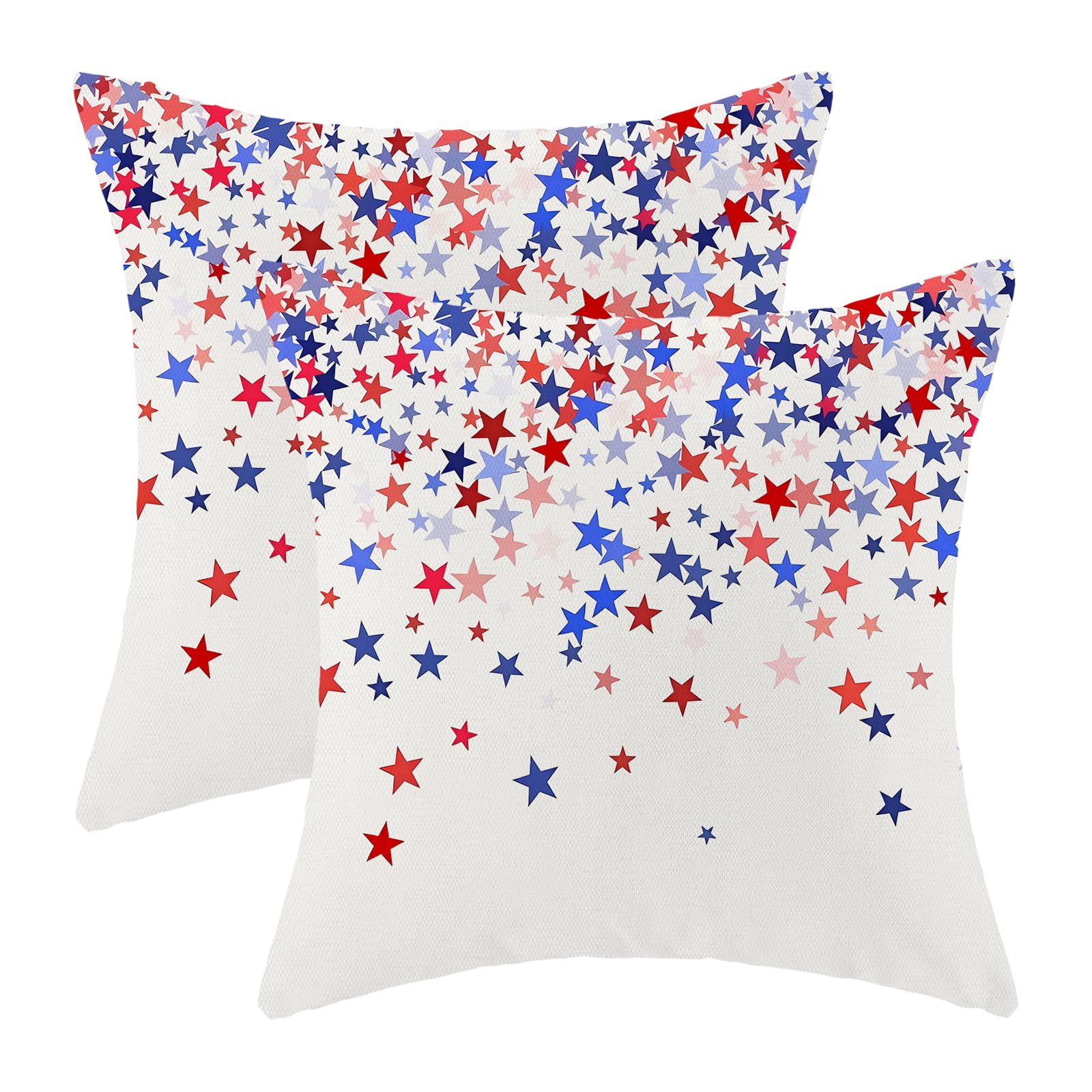 4th of July Pillow Covers 18 x 18 Inch, Red Blue White Patriotic Star Outdoor Decor Throw Pillows for Couch Bed, Independence Day Memorial Day