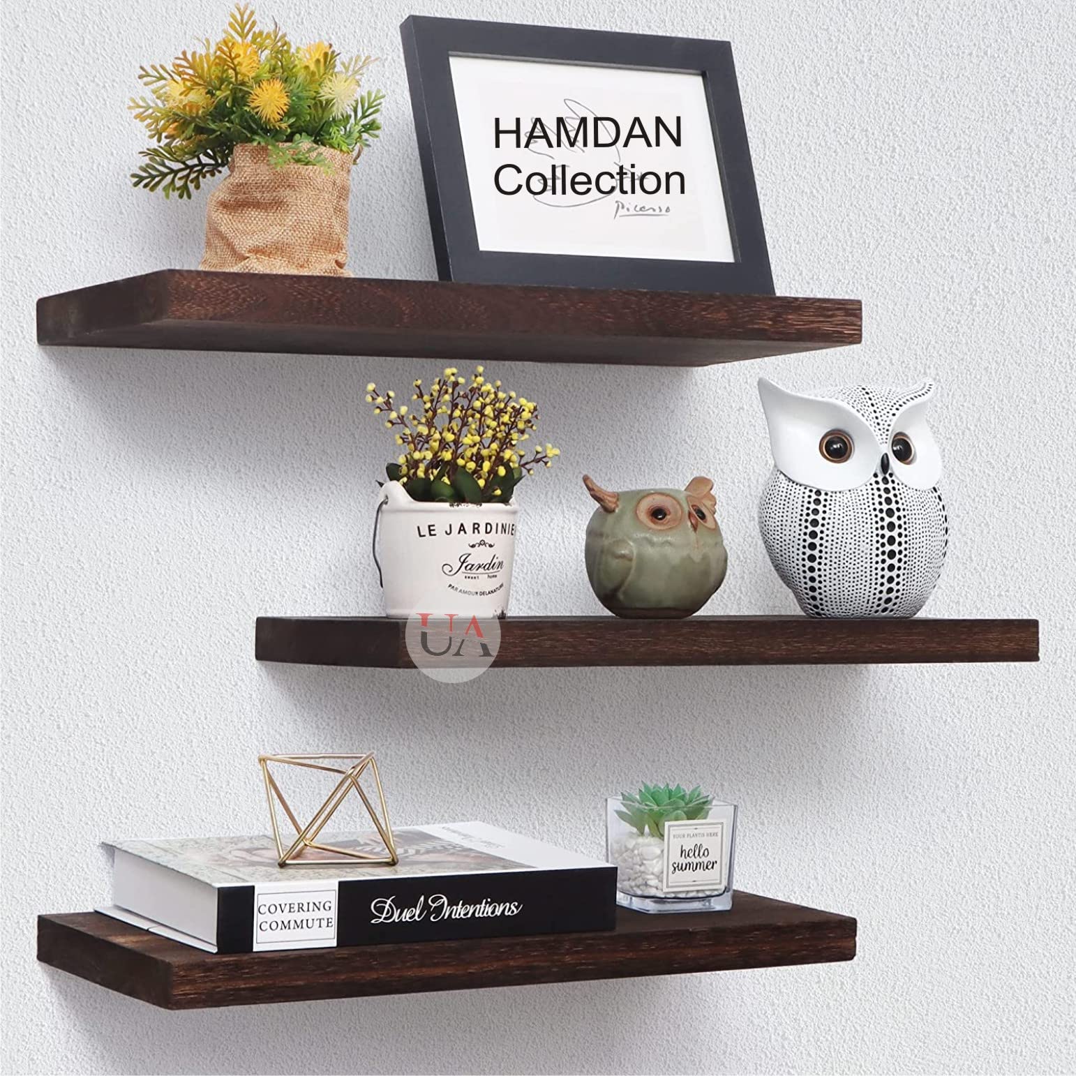Hamdan Collection Wood Shelves for Wall Storage, Wall Mounted Wooden Display Shelf for Bathroom Bedroom Living Room Hall Way Dining Room Kitchen Garage