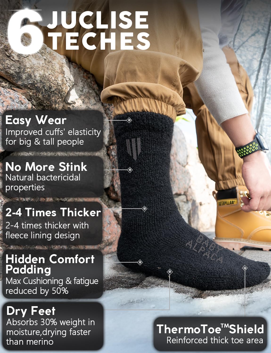 Alpaca Wool Crew Socks Men and Women,Thick Thermal Winter Cold Weather Hunting Hiking,Moisture Wicking Cushioned - Image 6