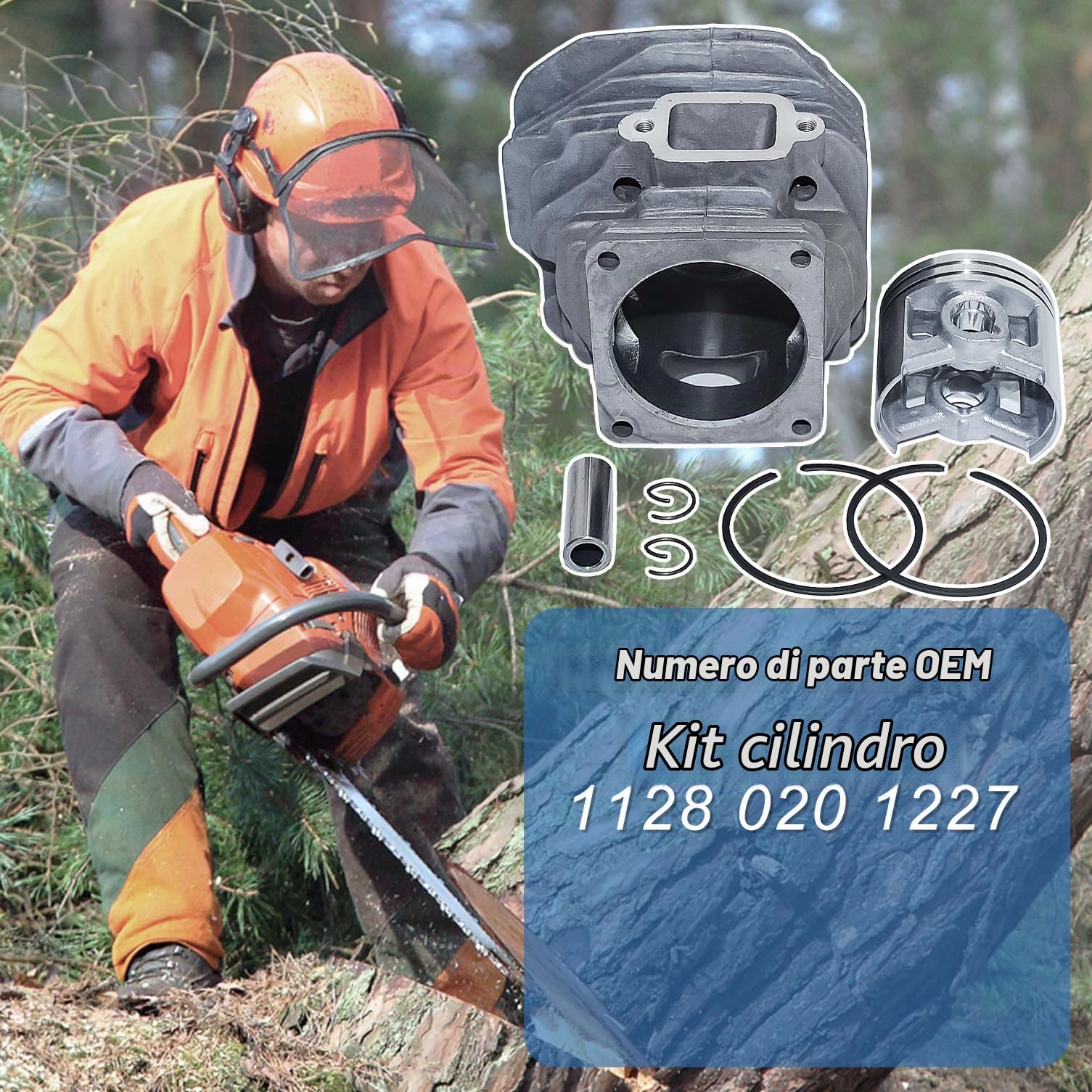 Pistone cilindro da 50 mm Perno 12 mm Kit per Stihl MS440 044 Motosega con dado prigioniero barra Sostituire 1128 020 1227