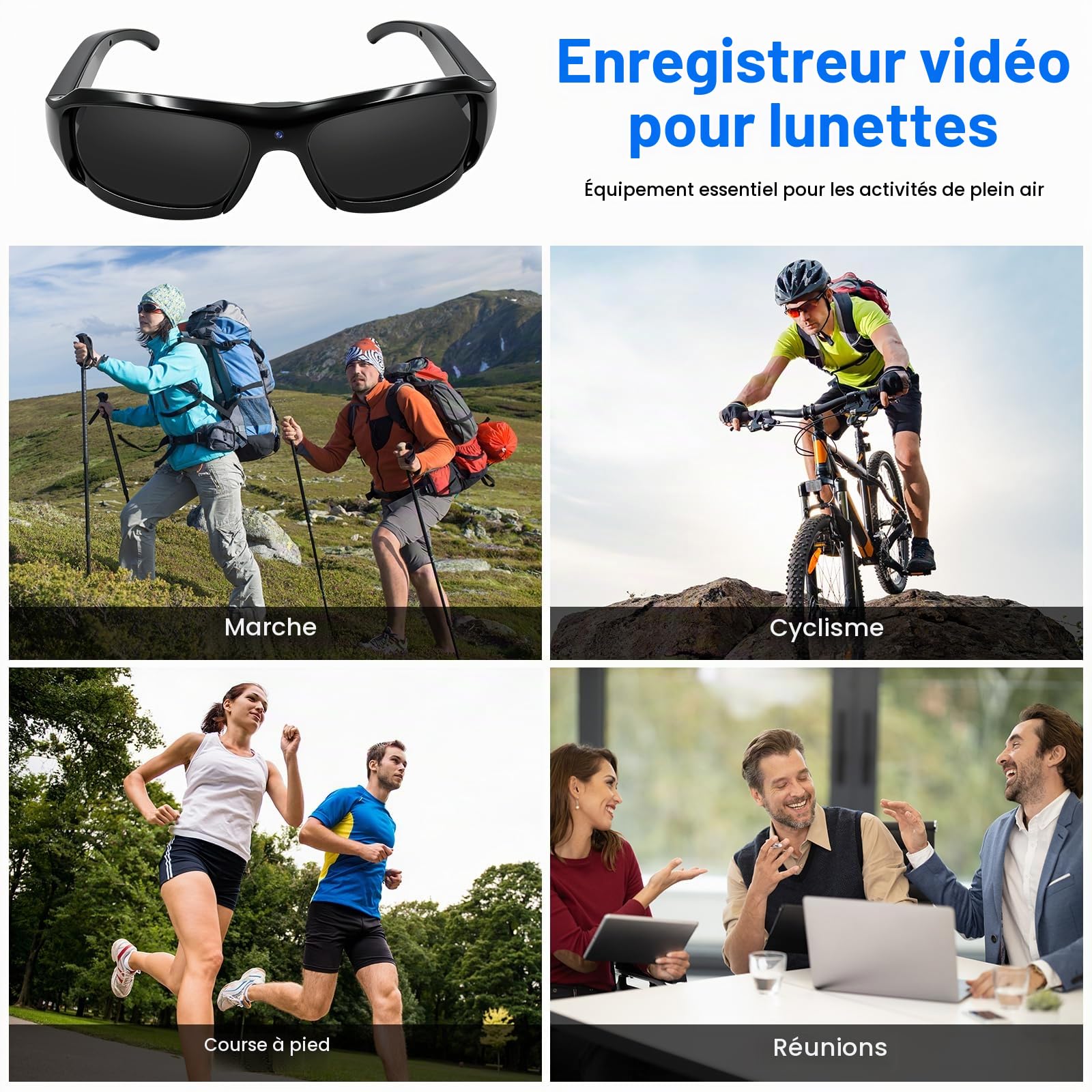 Mini Caméra Espion Cachée Portable,16 Go Camera Lunette Espion de Soleil