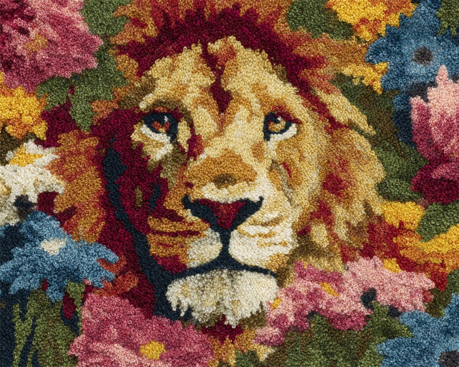 Henypt DIY Latch Hook Rug Kit Lions and Flowers 60x90cm