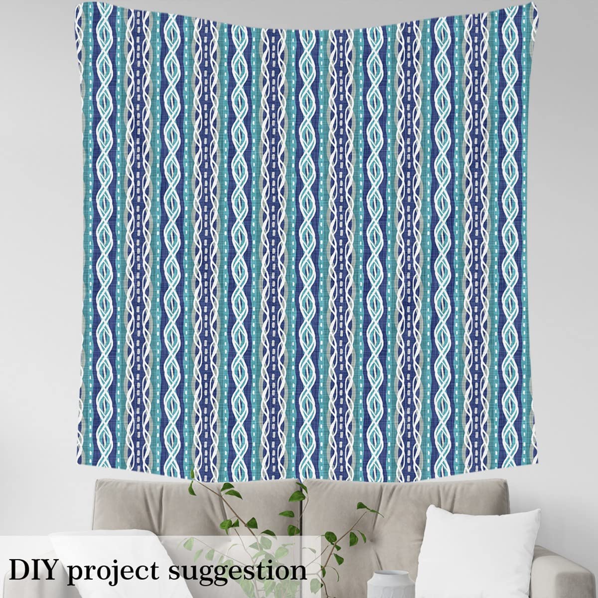 Tribal Stripe Fabric by The Yard,Vintage Traditional Nautical Ocean Upholstery Fabric for Chairs,Coastal Waterproof Outdoor Fabric,3 Yards,(L276*W150cm) Blue Aqua - Image 3
