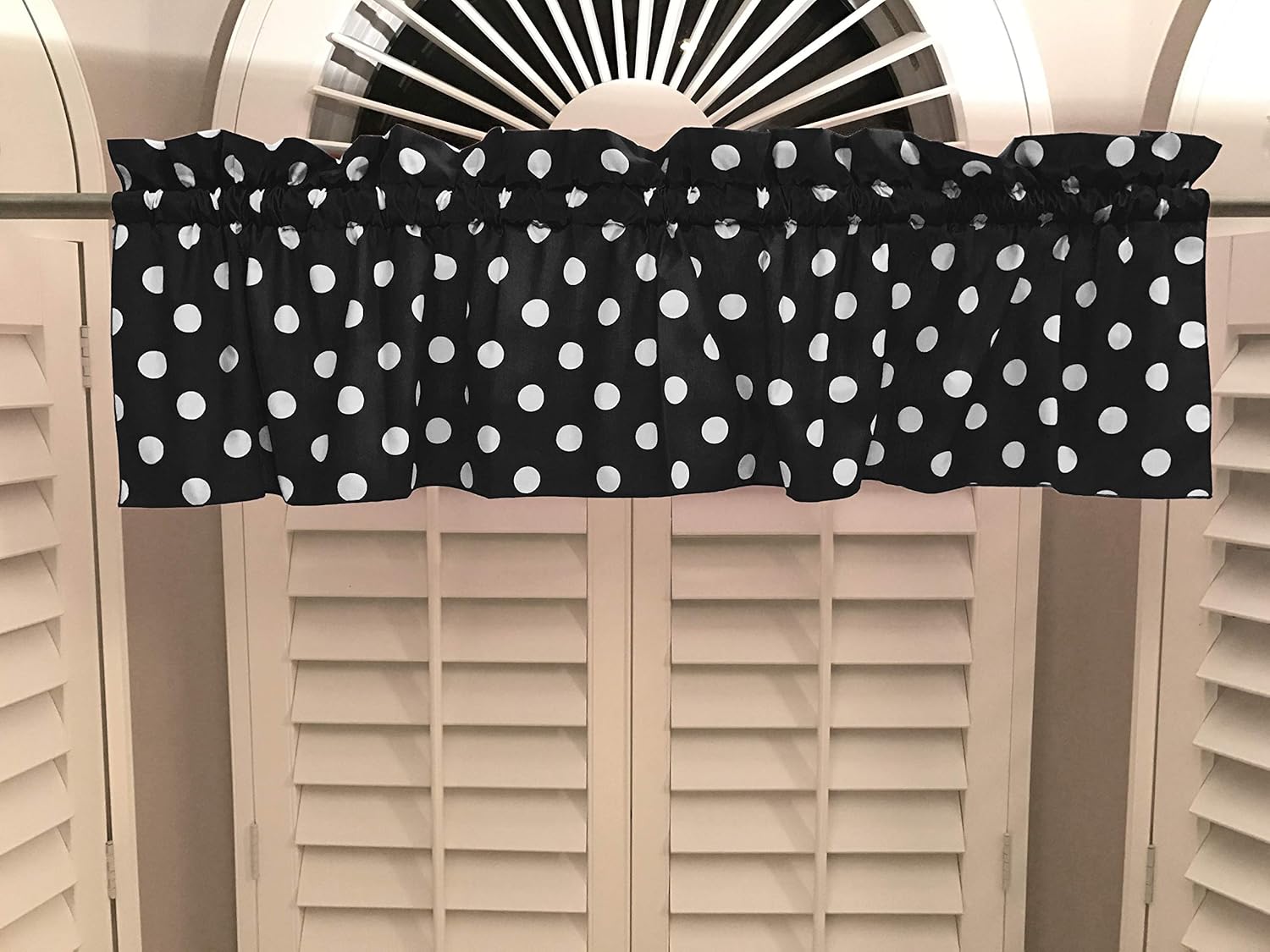 Zen Creative Designs 2 Pack Decorative Cotton Curtain Valance/White Polka Dot on Black / 14 Inch Tall / 58 Inch Wide/Two Piece Set