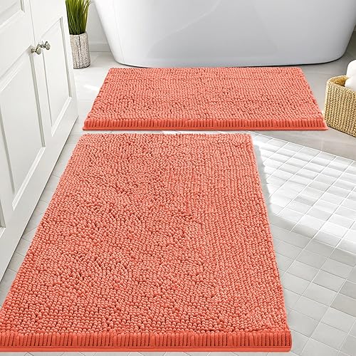 Miniatura 39 de Smiry - Juego de alfombras de baño de 2 piezas, suaves, absorbentes, de felpilla, lavables a máquina, antideslizantes, para bañera, ducha y piso Gris