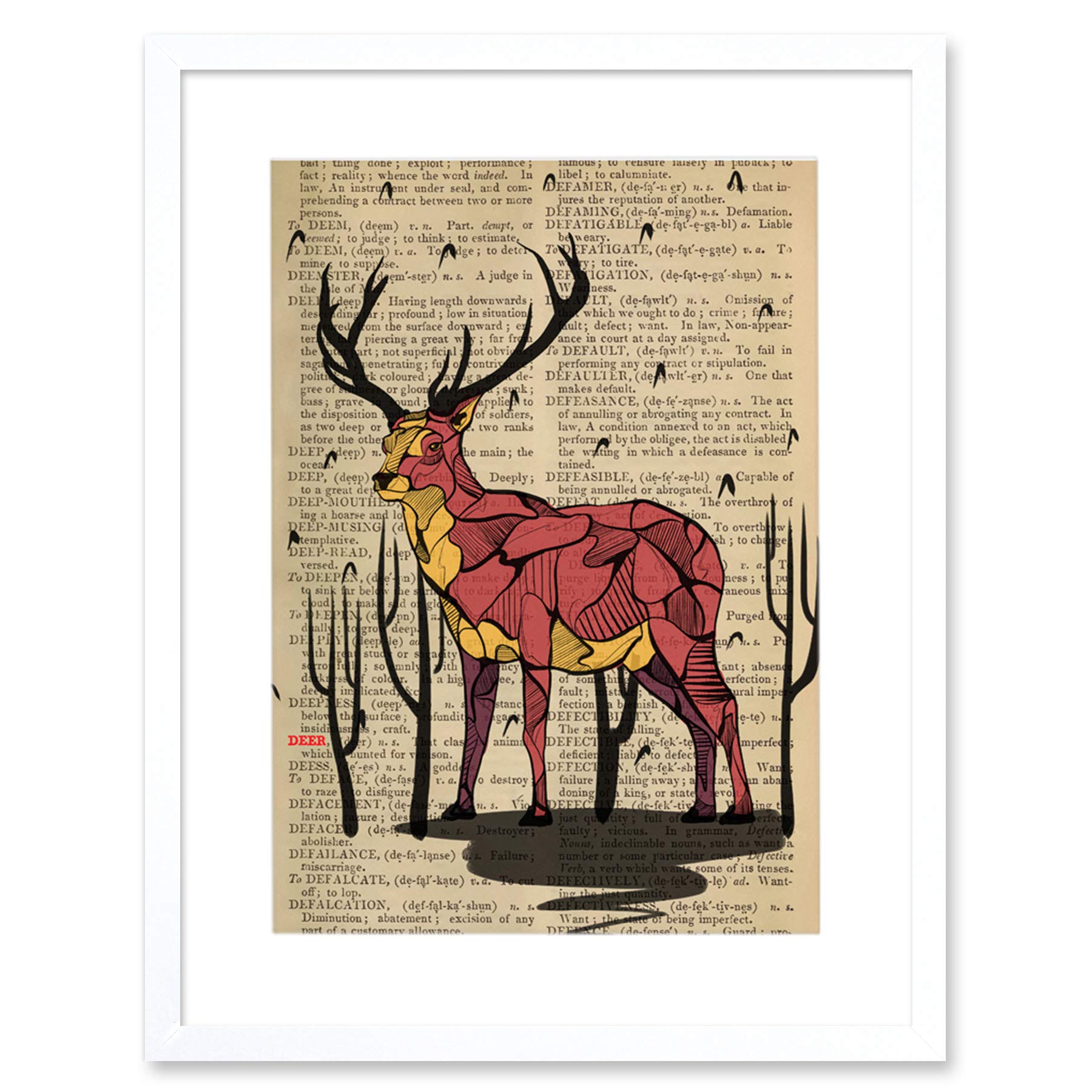 Wee Blue Coo Upcycle Dictionary Stag Deer Artwork Framed Wall Art Print 12X16 Inch